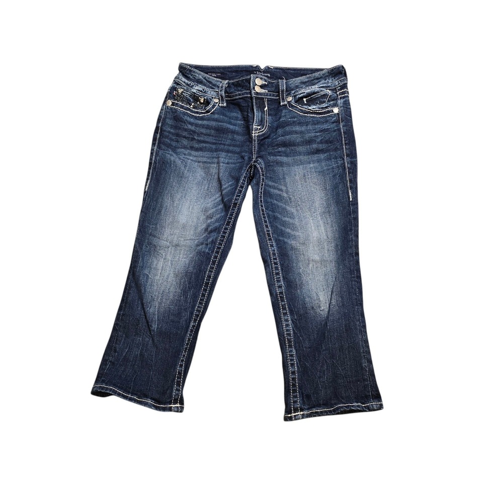 Vigoss Women's The New York Dark Wash Embellished Capri Jeans Size 7/8